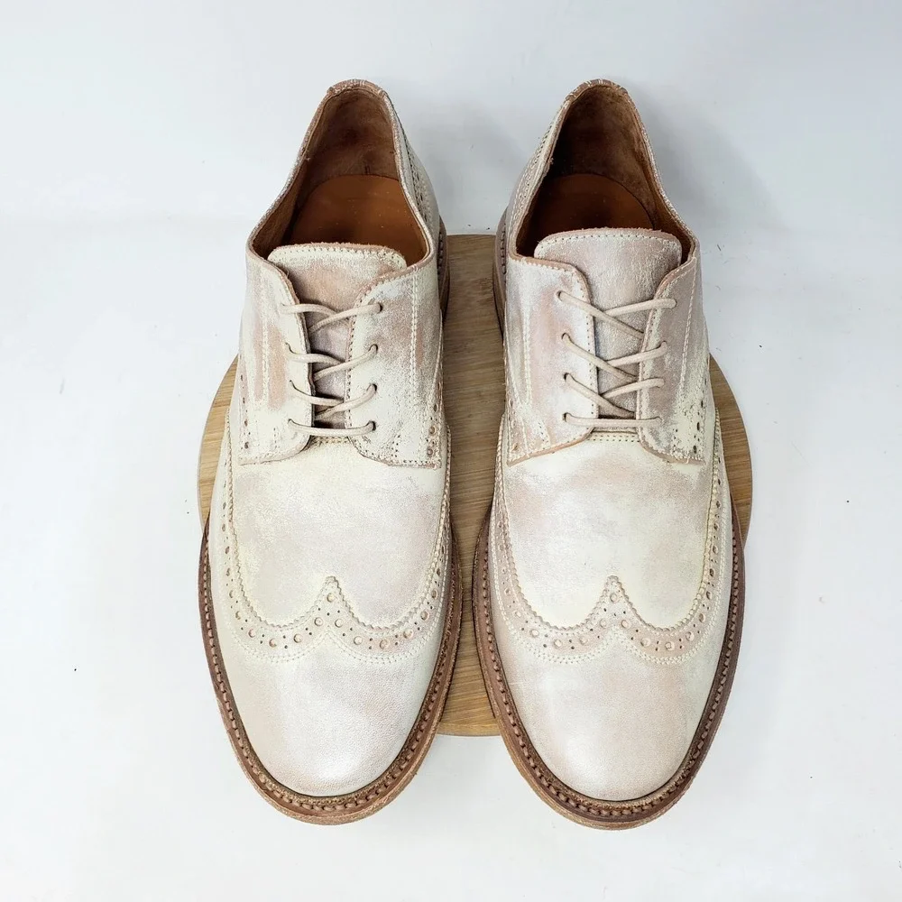 Frye Shoes Mens 9.5 D Paul Whitewash Leather Wingtip Brogue Oxford Mexico